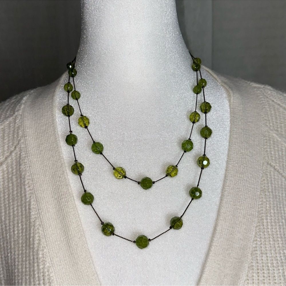 Robert & Rose Vintage Bronze Tone Double Strand Green Acrylic Beads Necklace